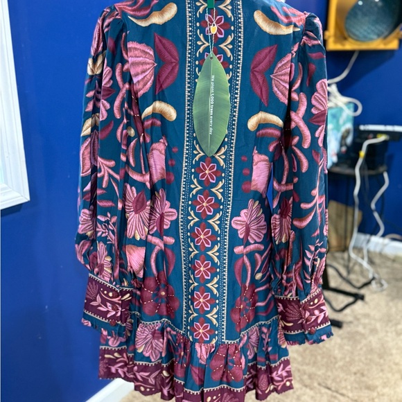 NWT Farm Rio Teal Seashell Tapestry Viscose Mini Dress - Picture 4 of 7